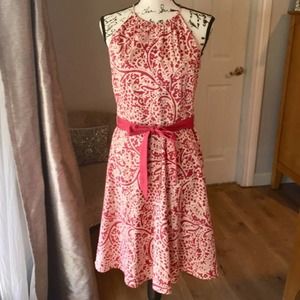 Ann Taylor Pink & White Paisley Halter Belt Waist Tie Casual Summer Dress 12